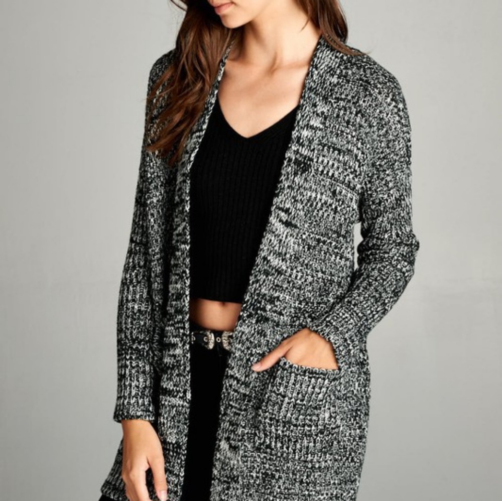 Black Marled Pocket Cardigan